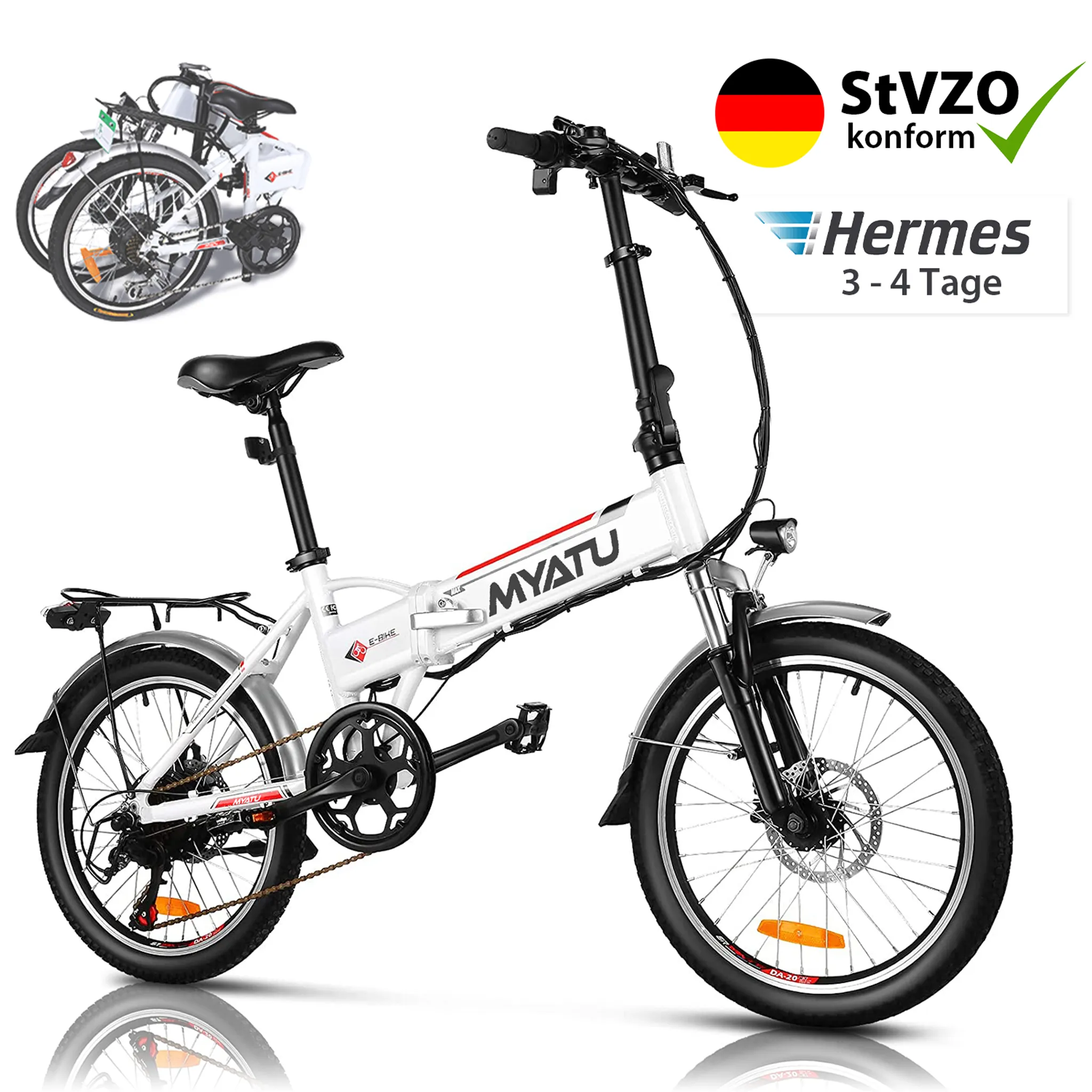 MYATU 20 Zoll E-Bike Klapprad Faltrad, mit 374Wh Lithium-Akku